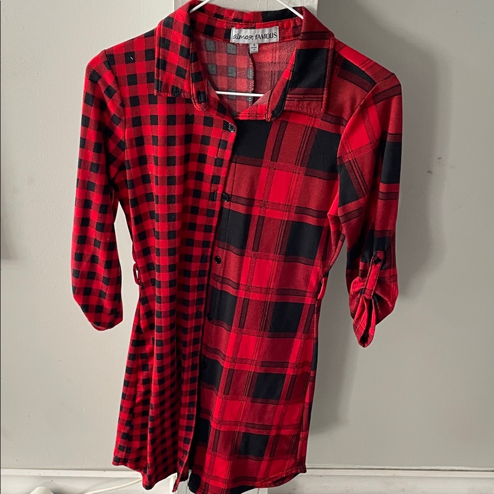 Red and Black Plaid Button-Up Shirt